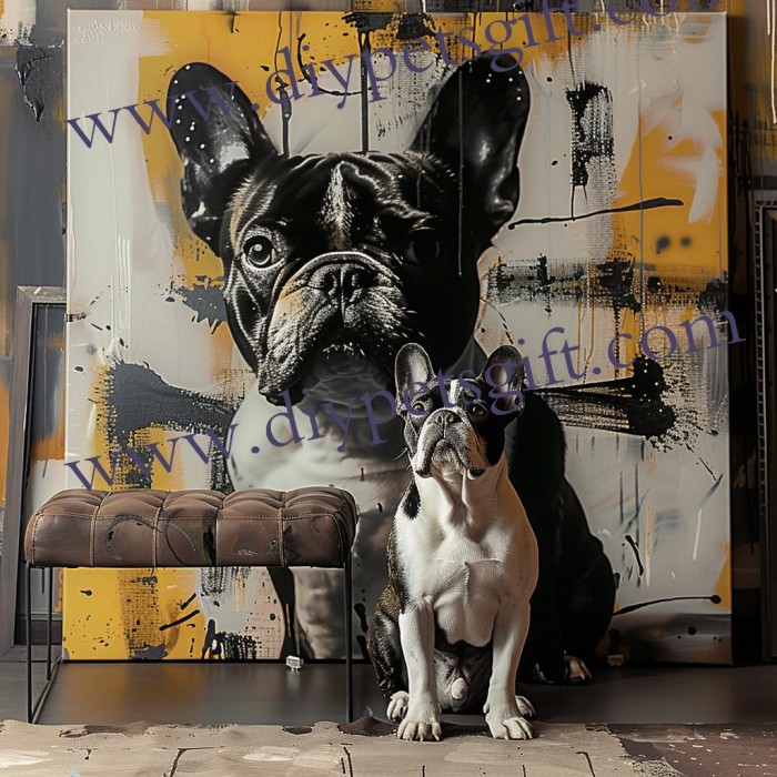 Graffiti Black-white Ink Dots Dog Canvas Wall Art