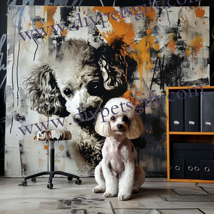 Graffiti Black-white Ink Dots Dog Canvas Wall Art