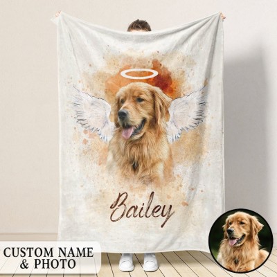 Customized Pet Memorial Photo Blanket Personalized Dog Blanket With Wings Remembrance Gifts For Loss Of Dog