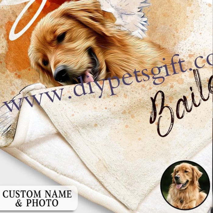 Customized Pet Memorial Photo Blanket Personalized Dog Blanket With Wings Remembrance Gifts For Loss Of Dog
