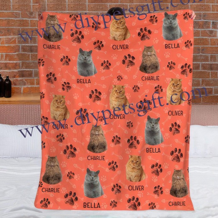 Personalized Dog Cat Photo Custom Paw Blanket