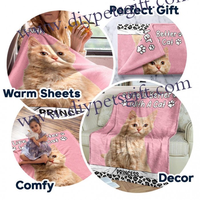 Custom Blankets With Pet Photo Life Is Better With Dog Cat Personalized Fleece Blanket