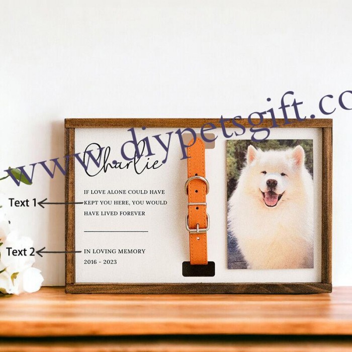 Personalized Dog Or Cat Collar Photo Frame With Custom Text Remembrance Gift For Pet Lovers