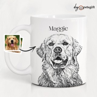 Personalized Pet Portrait Custom Sketch Mug From Photo Cup For Dog  Lovers