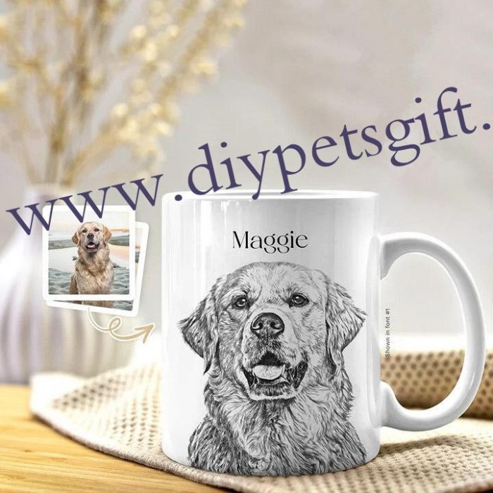 Personalized Pet Portrait Custom Sketch Mug From Photo Cup For Dog  Lovers