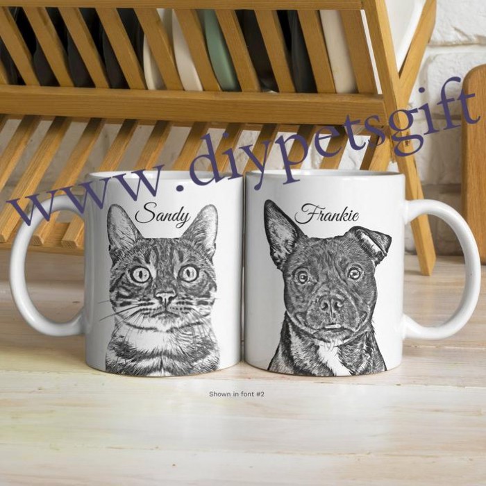 Personalized Pet Portrait Custom Sketch Mug From Photo Cup For Dog  Lovers