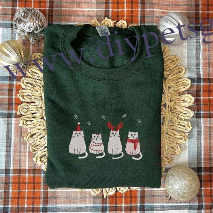 Custom Christmas Ghost Cats Embroidered Sweatshirt