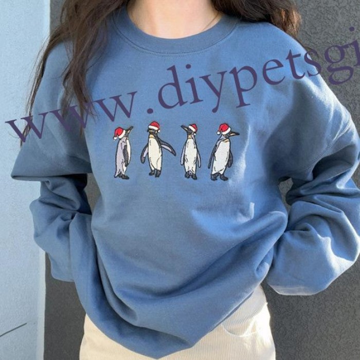 Personalized Christmas Penguin Embroidered Sweatshirt