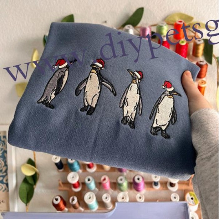 Personalized Christmas Penguin Embroidered Sweatshirt